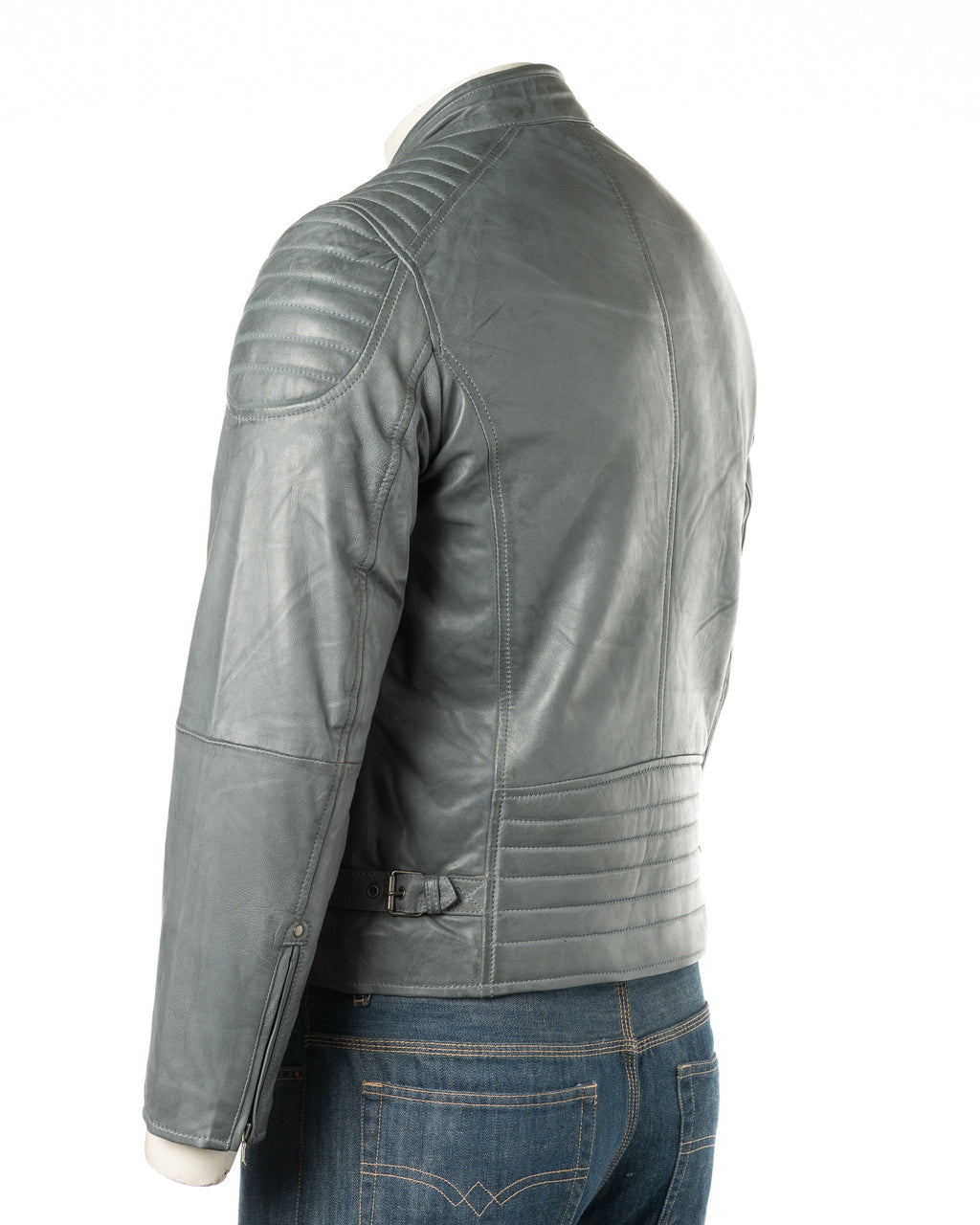 Men's Grey Racer Style Leather Jacket: Ennio