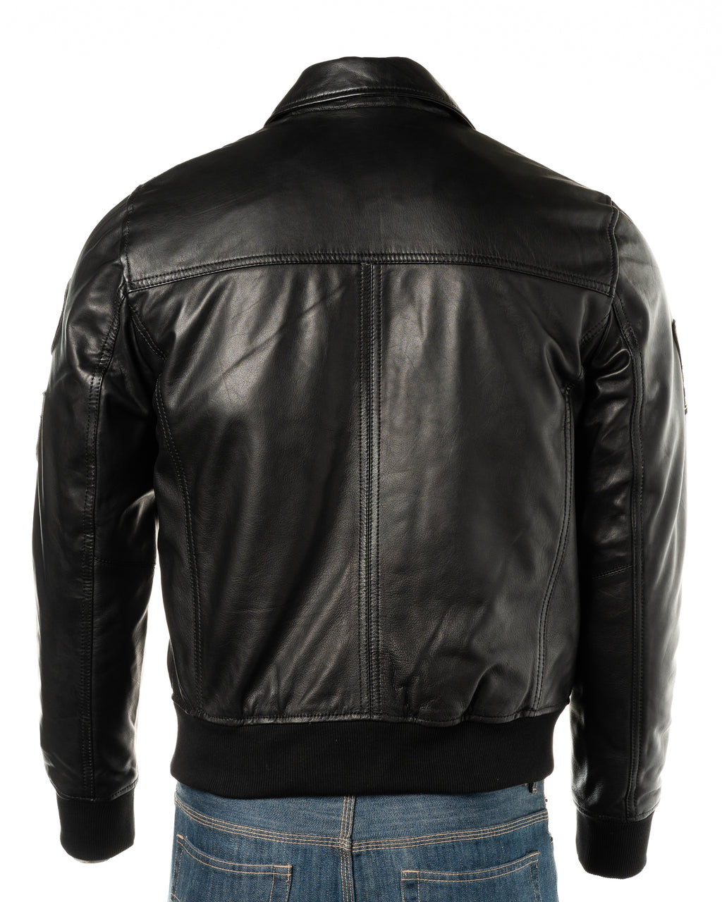 Men's Black Aviator Pilot Flight A2 Style Leather Jacket With Badge Detail: Riccardo