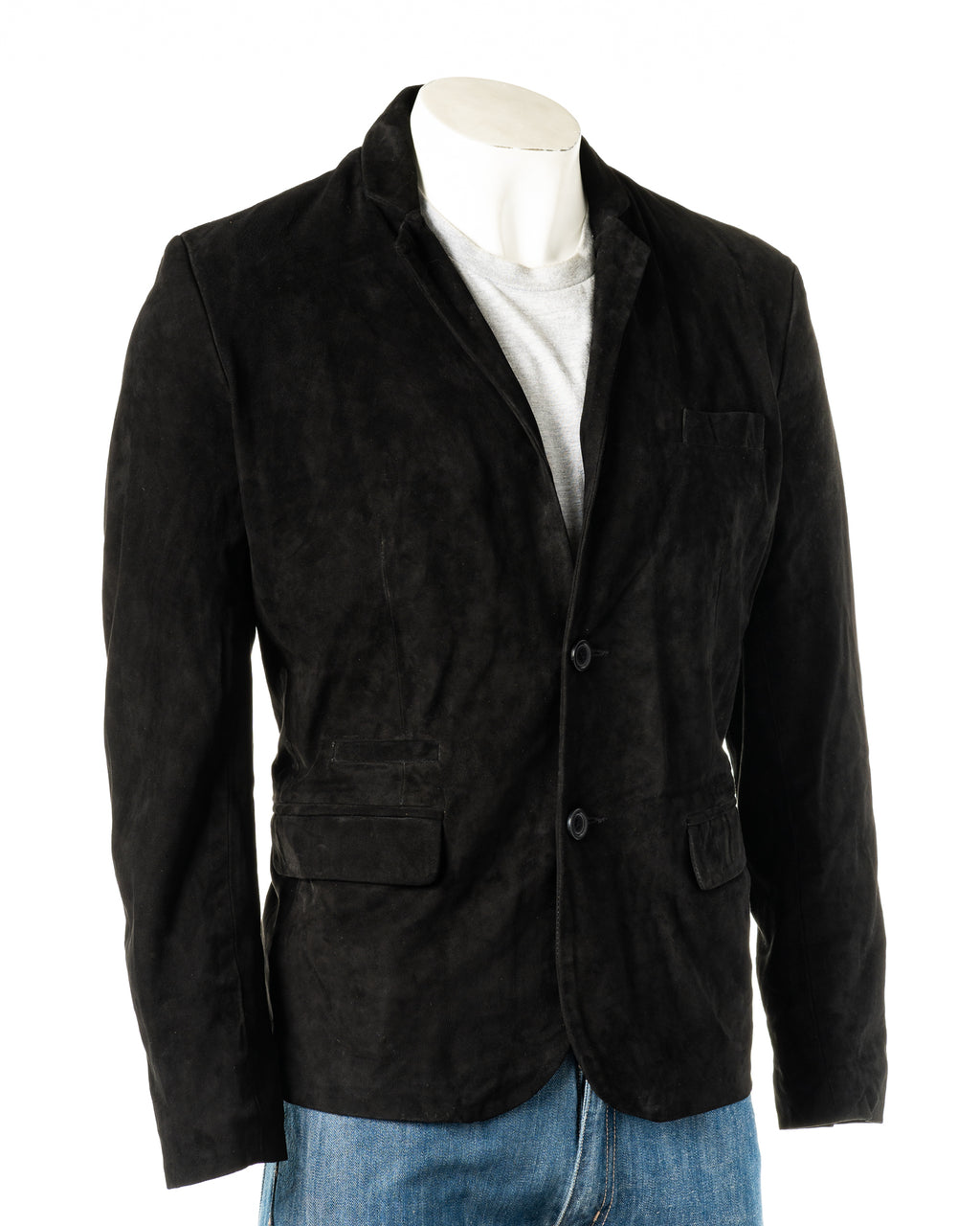 Men's Black Fitted Tailored Suede Blazer: Federigo