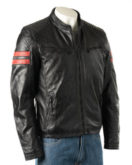 Men's Contrast Panelled Racer Style Leather Jacket: Rolando