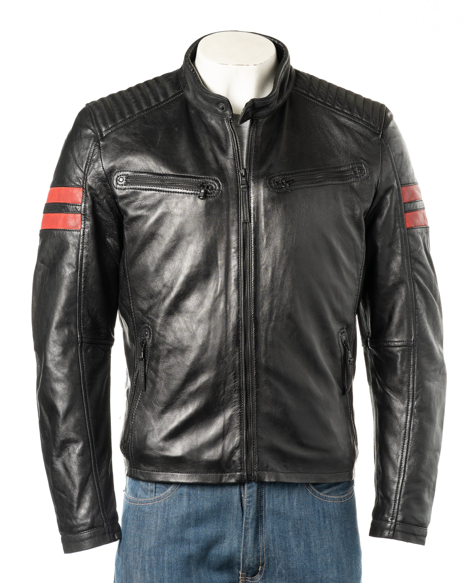 Men's Contrast Panelled Racer Style Leather Jacket: Rolando