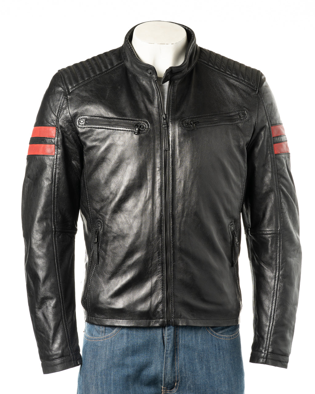 Men's Contrast Panelled Racer Style Leather Jacket: Rolando