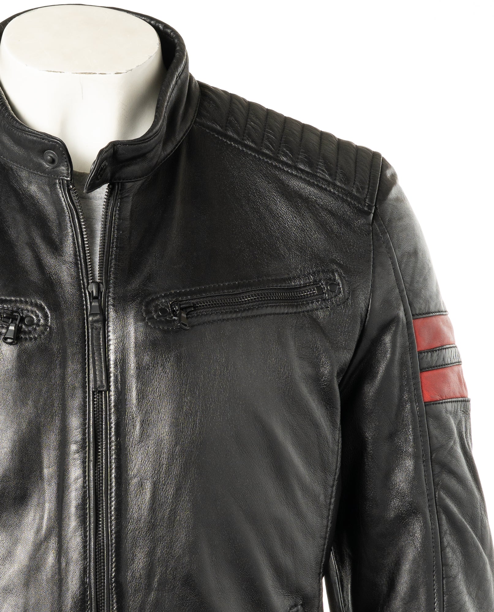 Men's Contrast Panelled Racer Style Leather Jacket: Rolando