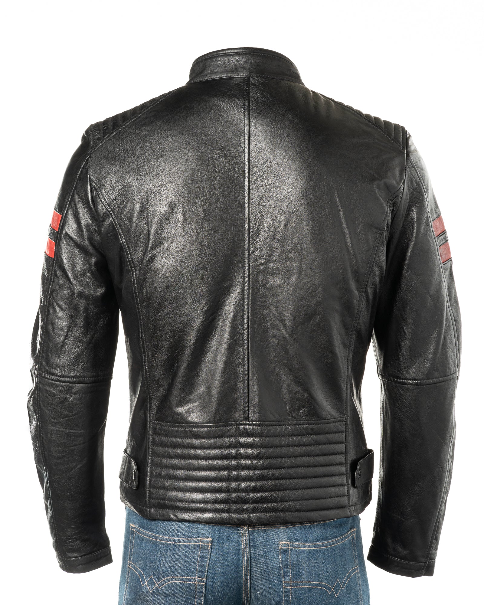 Men's Contrast Panelled Racer Style Leather Jacket: Rolando