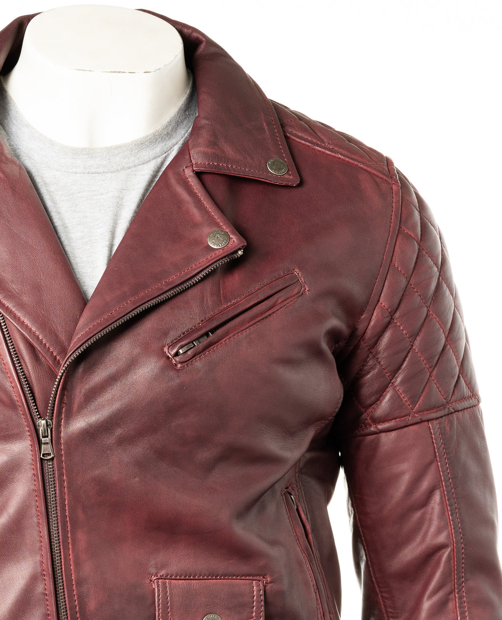 Men's Burgundy Vintage Look Biker Style Leather Jacket: Gaetano