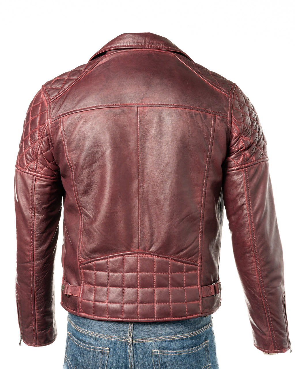Men's Burgundy Vintage Look Biker Style Leather Jacket: Gaetano