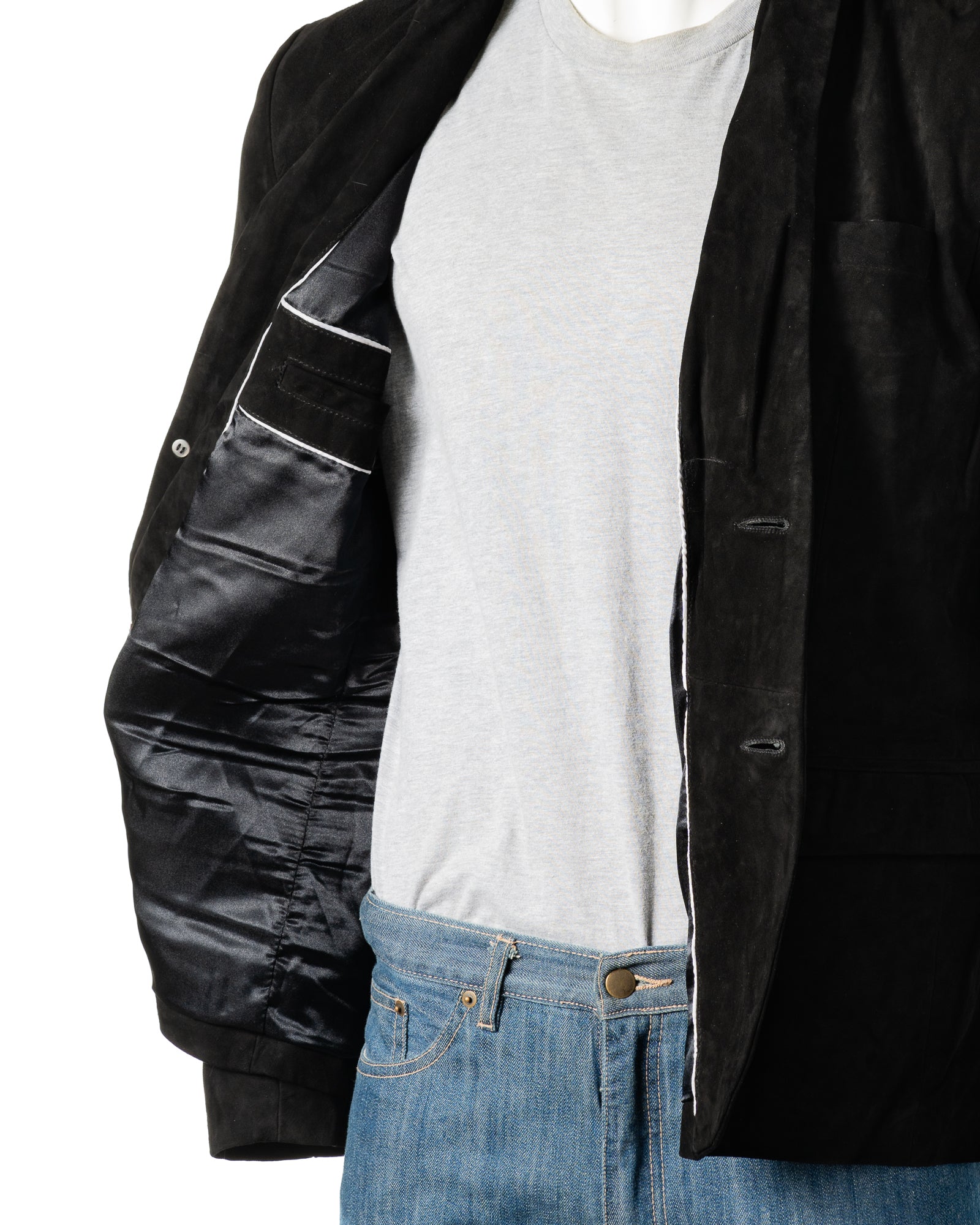 Men's Black Fitted Tailored Suede Blazer: Federigo