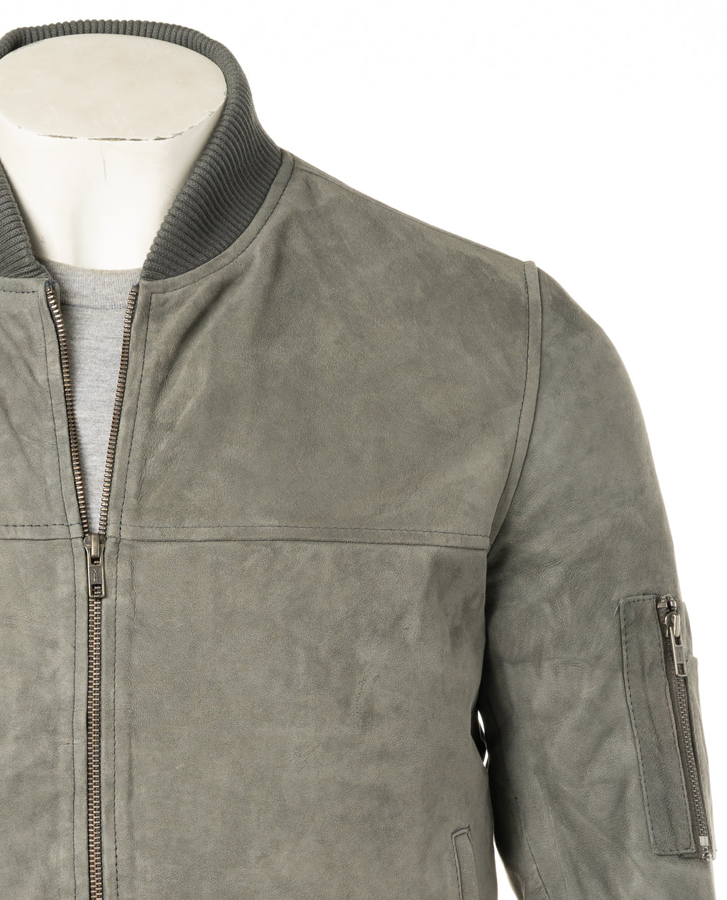 Men's Grey Rib-Knit Collar Suede Bomber: Tito