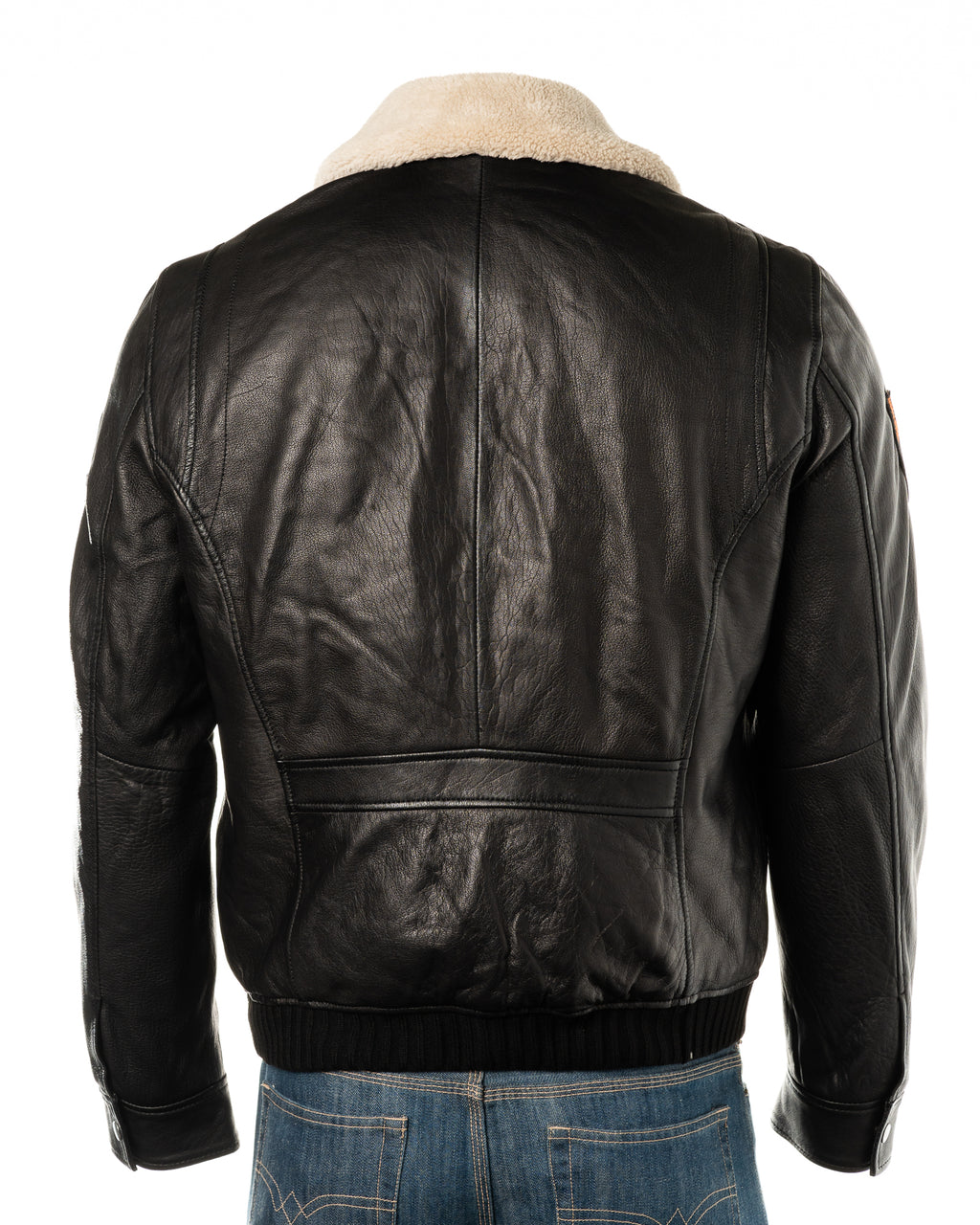 Men's Black Aviator Pilot A2 Style Cow Hide Jacket with Detachable Faux Sheepskin Collar: Giosu