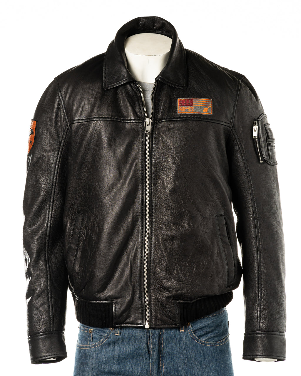 Men's Black Aviator Pilot A2 Style Cow Hide Jacket with Detachable Faux Sheepskin Collar: Giosu