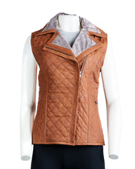 Ladies Rust Tan Leather Gilet with Faux Fur Lining: Leoni