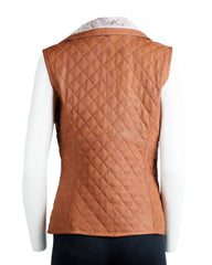Ladies Rust Tan Leather Gilet with Faux Fur Lining: Leoni