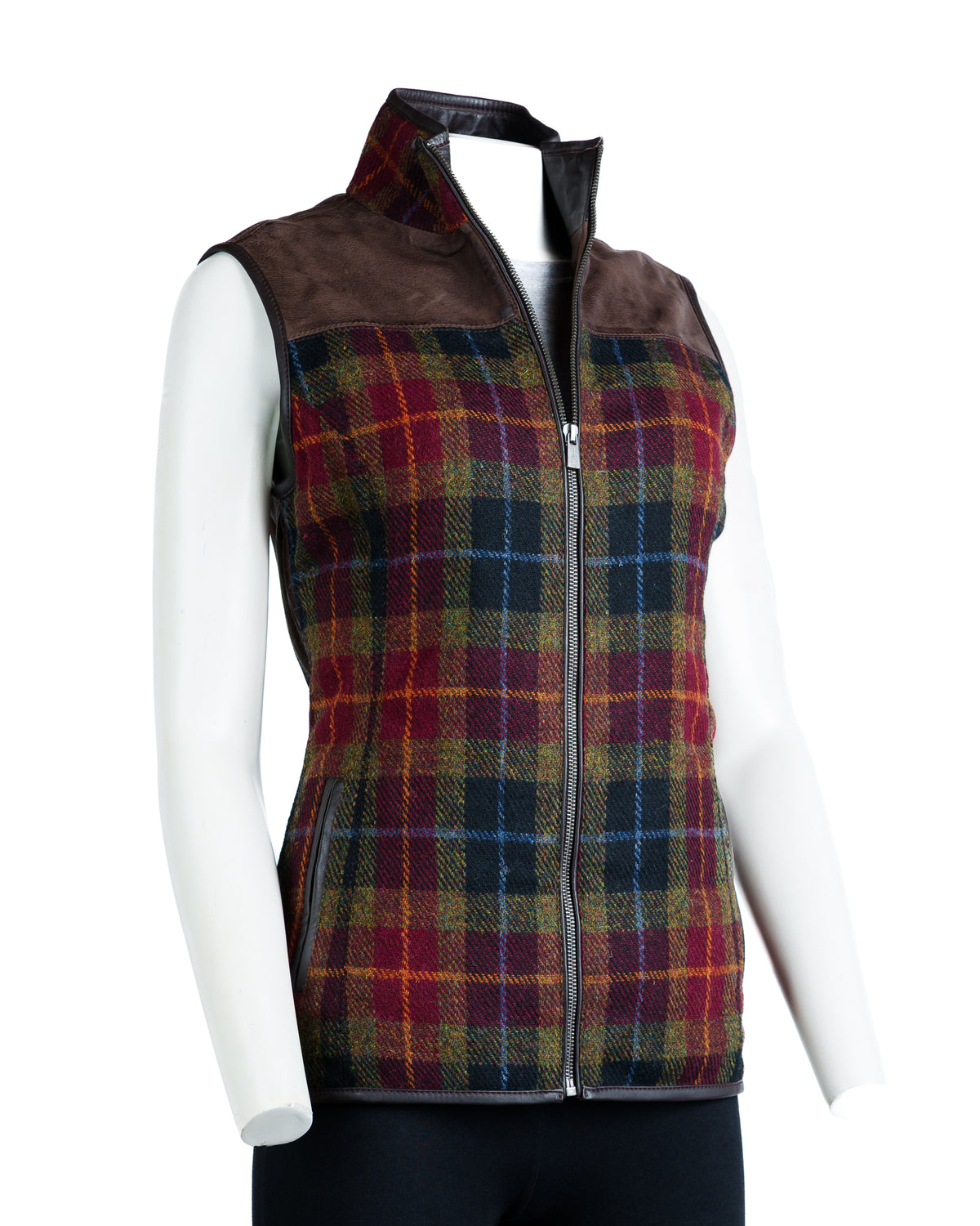 Ladies Red Country Tweed & Buff Lesther Gilet: Catherine