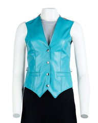 Ladies Turquoise Half Skin Leather Fitted Waistcoat: Vita