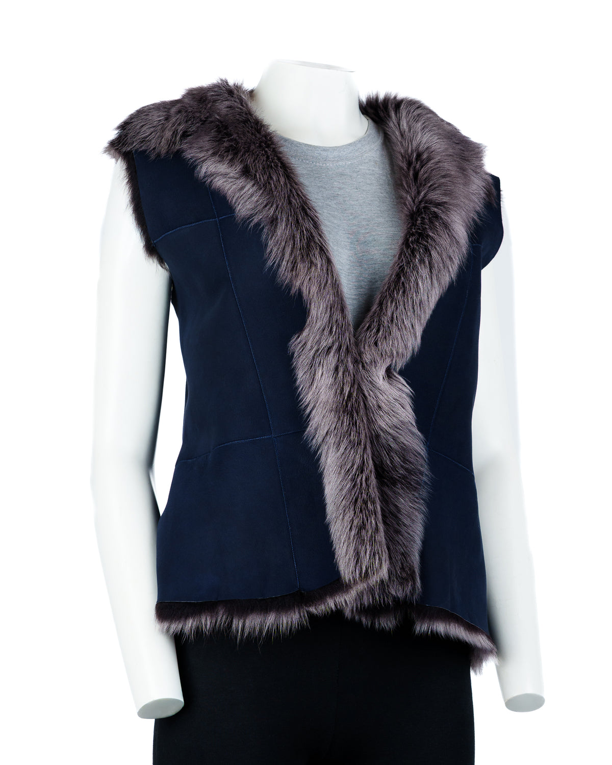 Ladies Navy Toscana Shearling Sheepskin Gilet: Diana