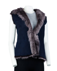 Ladies Navy Toscana Shearling Sheepskin Gilet: Diana