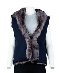 Ladies Navy Toscana Shearling Sheepskin Gilet: Diana