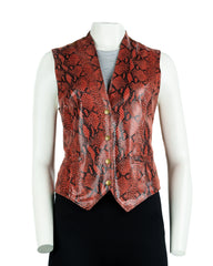 Ladies Snake Skin Effect Half Skin Leather Fitted Waistcoat: Vita