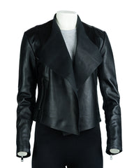 Ladies Black Leather Elegant Waterfall Jacket