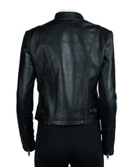Ladies Black Leather Elegant Waterfall Jacket