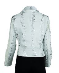 Ladies White and Silver Leather Biker Jacket - Caroline