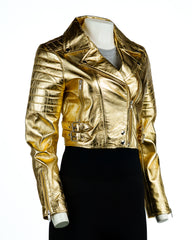Ladies Gold Cropped Leather Biker Style Jacket: Concetta