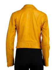 Women's Yellow Simple Asymmetric Leather Biker Jacket: Brigida