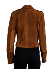 Ladies Charm Exclusive Deep Tan Suede Biker Jacket - Lucia