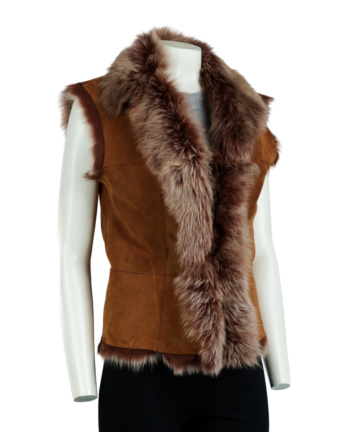 Ladies Dark Tan Toscana Shearling Sheepskin Gilet: Diana