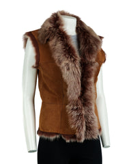 Ladies Dark Tan Toscana Shearling Sheepskin Gilet: Diana