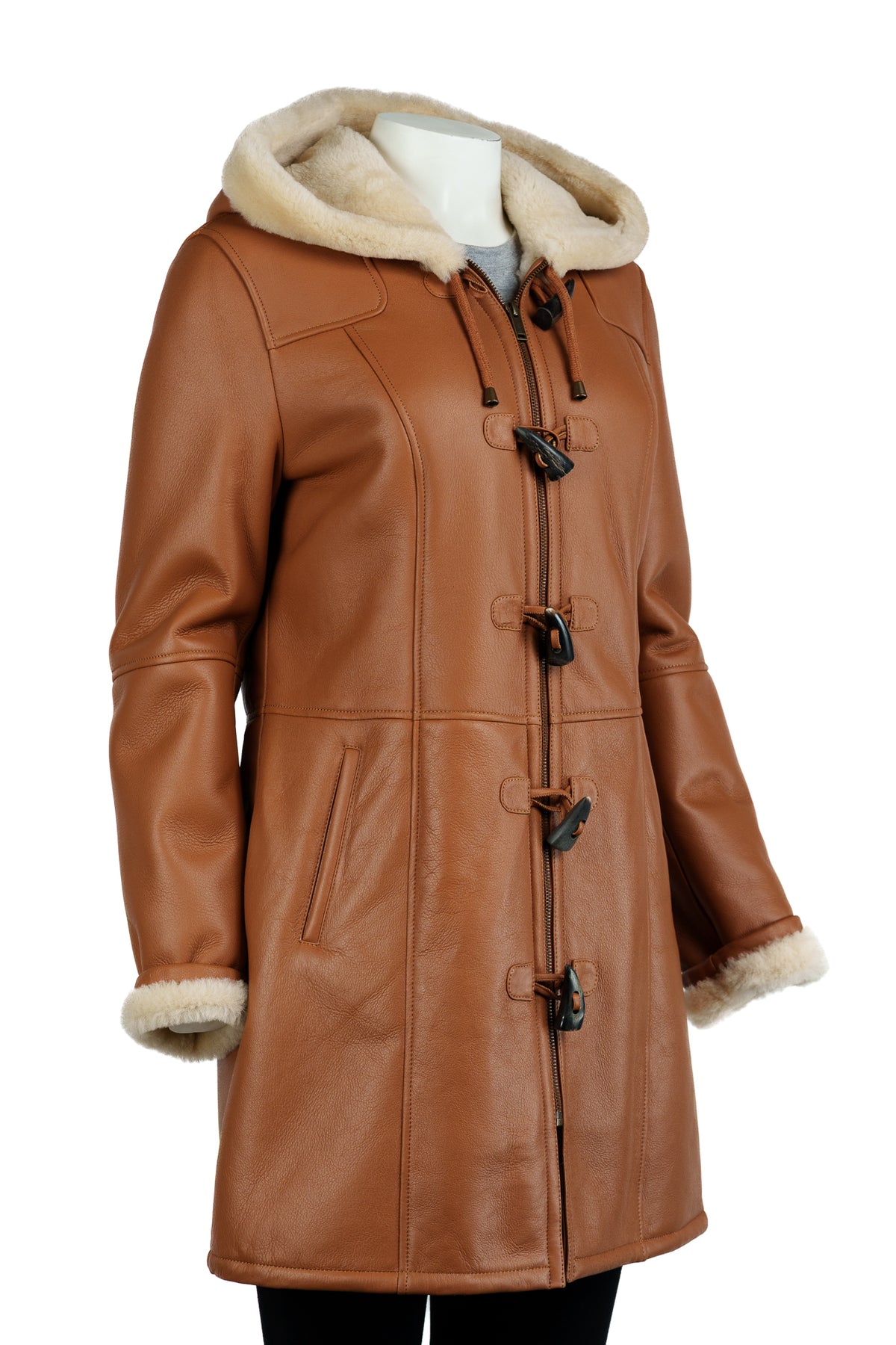 Ladies Tan Sheepskin Duffle with Leather Finish: Helena