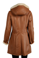 Ladies Tan Sheepskin Duffle with Leather Finish: Helena