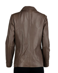 Ladies Taupe Hip Length Leather Jacket: Athena