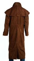 Men's Deep Tan Nubuck Leather Full Length Duster Coat: Ted