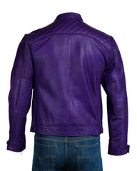 Men's Charm Exclusive Purple Diamond Shoulder Biker Style Leather Jacket: Geronimo
