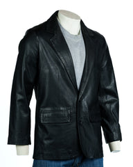 Men's Black Plus Size Classic Two Button Single Breasted Leather Blazer: Marcello