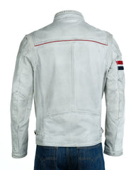 Men's Antique White Vintage Racer Biker Style Jacket: Steve