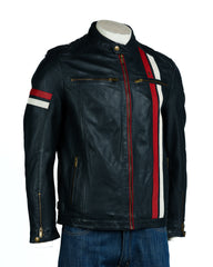 Men's Navy Vintage Racer Biker Style Jacket: Steve