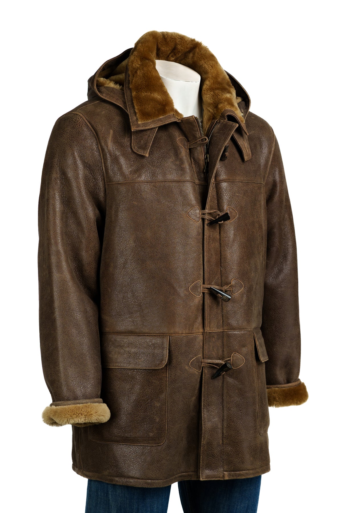 Men's Antique Camel Sheepskin Duffle Coat: Patrizio