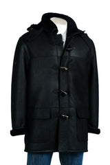 Men's Black Sheepskin Duffle Coat: Patrizio