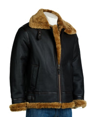 Men's Brown and Ginger B3 Style Vertical Zip Sheepskin Aviator Pilot Jacket: Liberaci with Trim