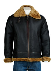 Men's Brown and Ginger B3 Style Vertical Zip Sheepskin Aviator Pilot Jacket: Liberaci with Trim