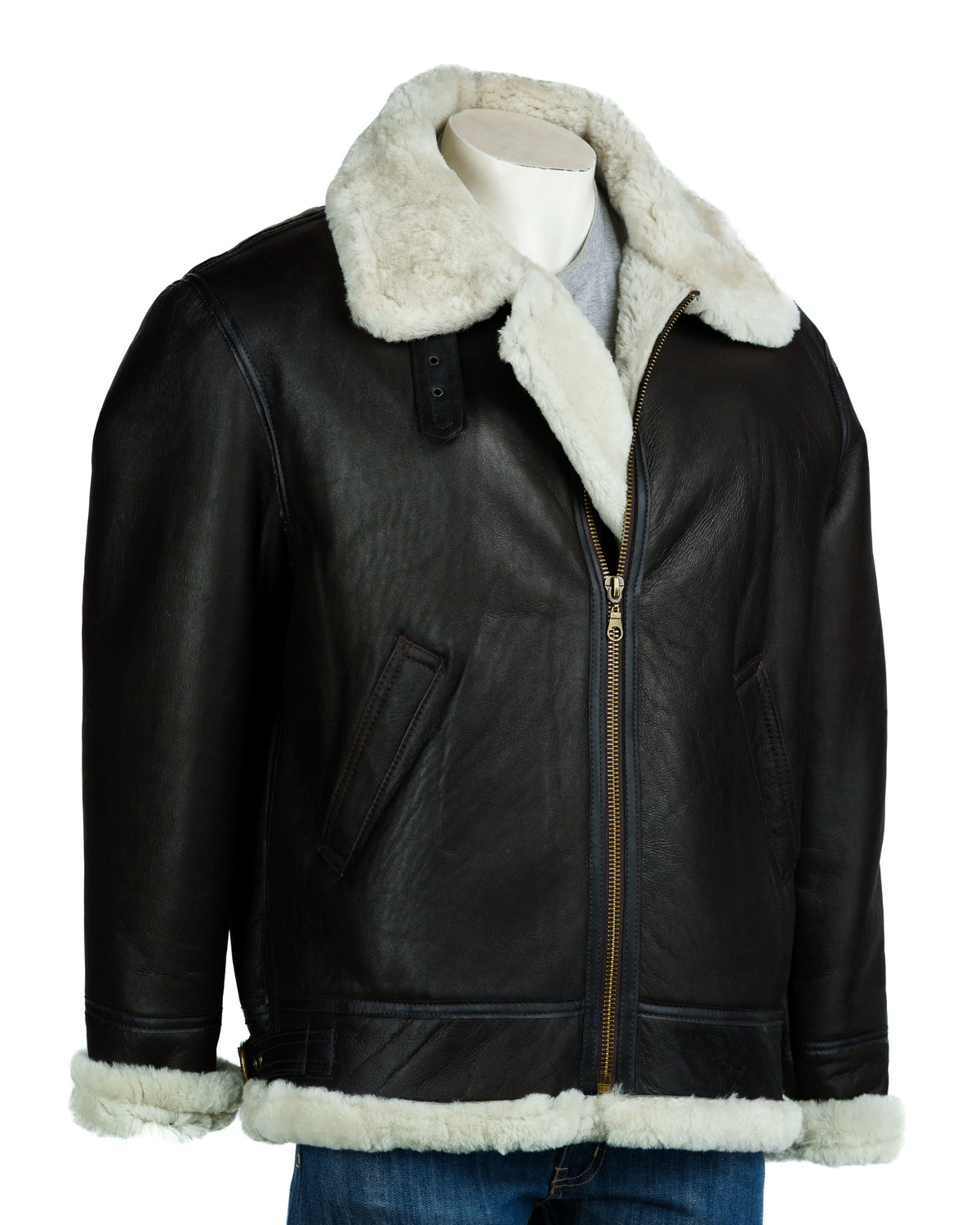 Men's Brown and Cream B3 Style Vertical Zip Sheepskin Aviator Pilot Flight Jacket: Liberaci with Trim(Copy)