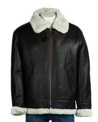 Men's Brown and Cream B3 Style Vertical Zip Sheepskin Aviator Pilot Flight Jacket: Liberaci with Trim(Copy)