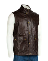 Men's Dark Brown Leather Outdoor Waistcoat: Alan
