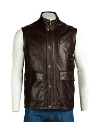 Men's Dark Brown Leather Outdoor Waistcoat: Alan