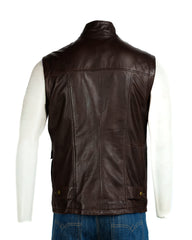 Men's Dark Brown Leather Outdoor Waistcoat: Alan