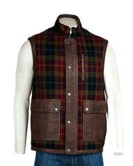 Mens Red Country Tweed & Buff Leather Gilet: William