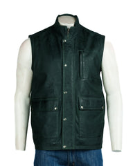 Men's Green Nubuck Outdoor Leather Waistcoat: Alan