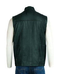 Men's Green Nubuck Outdoor Leather Waistcoat: Alan
